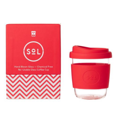 Reusable Glass Coffee Cup (Rocket Red) - 235ml (8oz)