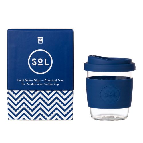Reusable Glass Coffee Cup (Winter Bondi Blue) - 235ml (8oz)