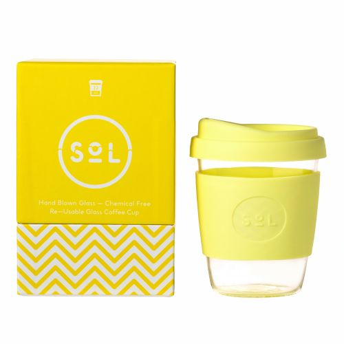 Reusable Glass Cup Coffee (Yummy Yellow) - 355ml (12oz)