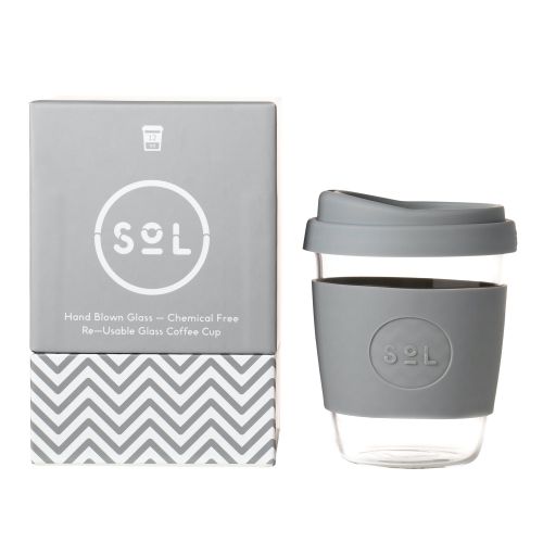Reusable Glass Coffee Cup (Cool Grey) - 355ml (12oz)