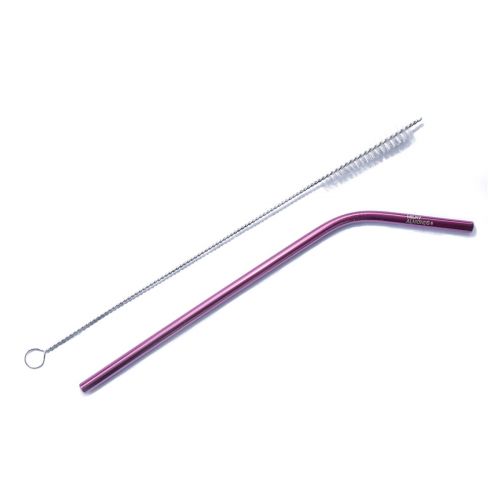 Stainless Steel Straw 1 Pack and Cotton Bag - Pink