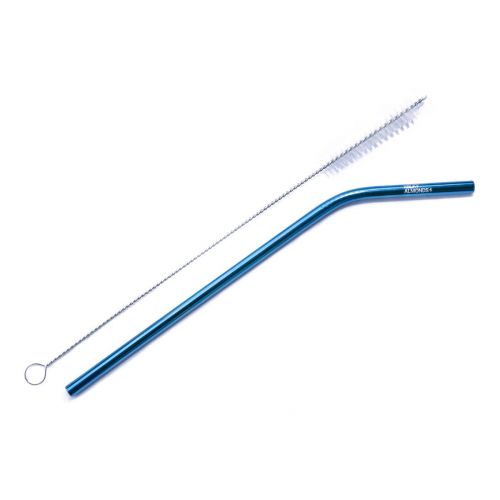 Stainless Steel Straw 1 Pack and Cotton Bag - Blue