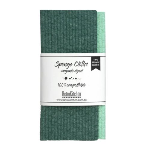 100% Compostable Sponge Cloth Organic Dyed Forest 2pk