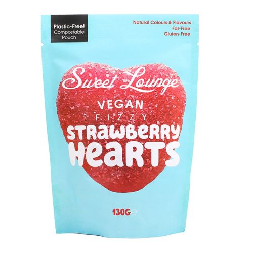 Vegan Fizzy Strawberry Hearts 130g