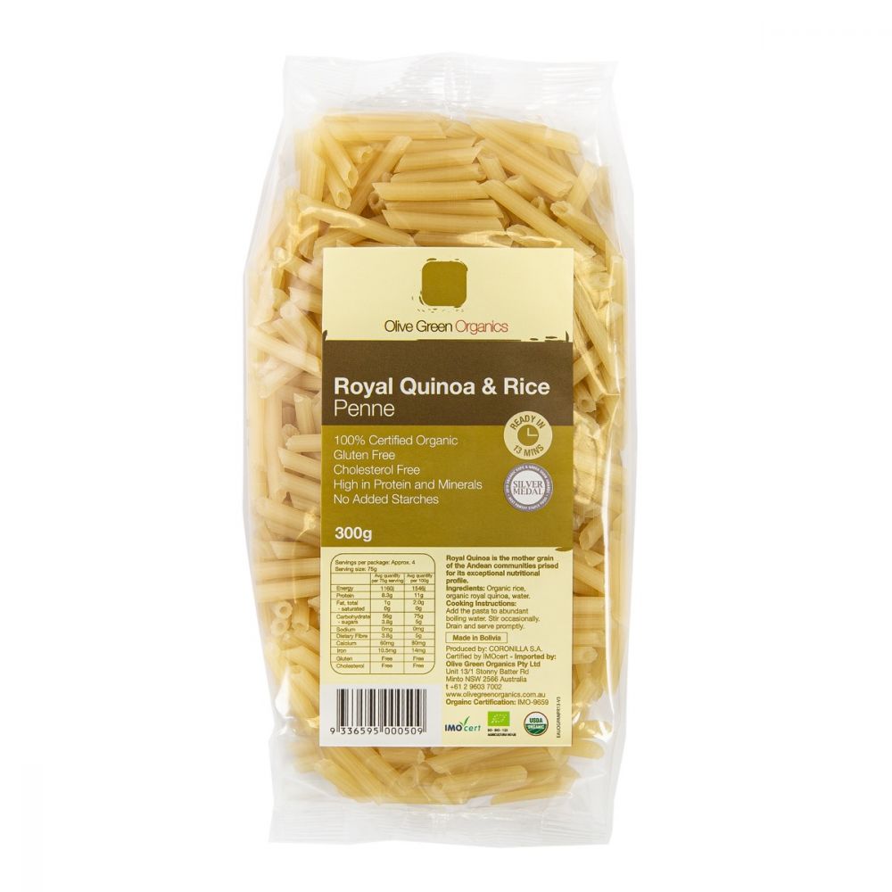 Olive Green Organics Pasta Quinoa & Rice Penne 300g